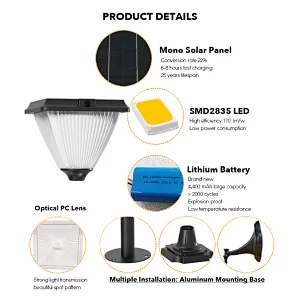 Double Head Solar Lamp Post, 3000K 4000K 5000K 3CCT Selectable Solar Post Light for Garden Park Square Pathway